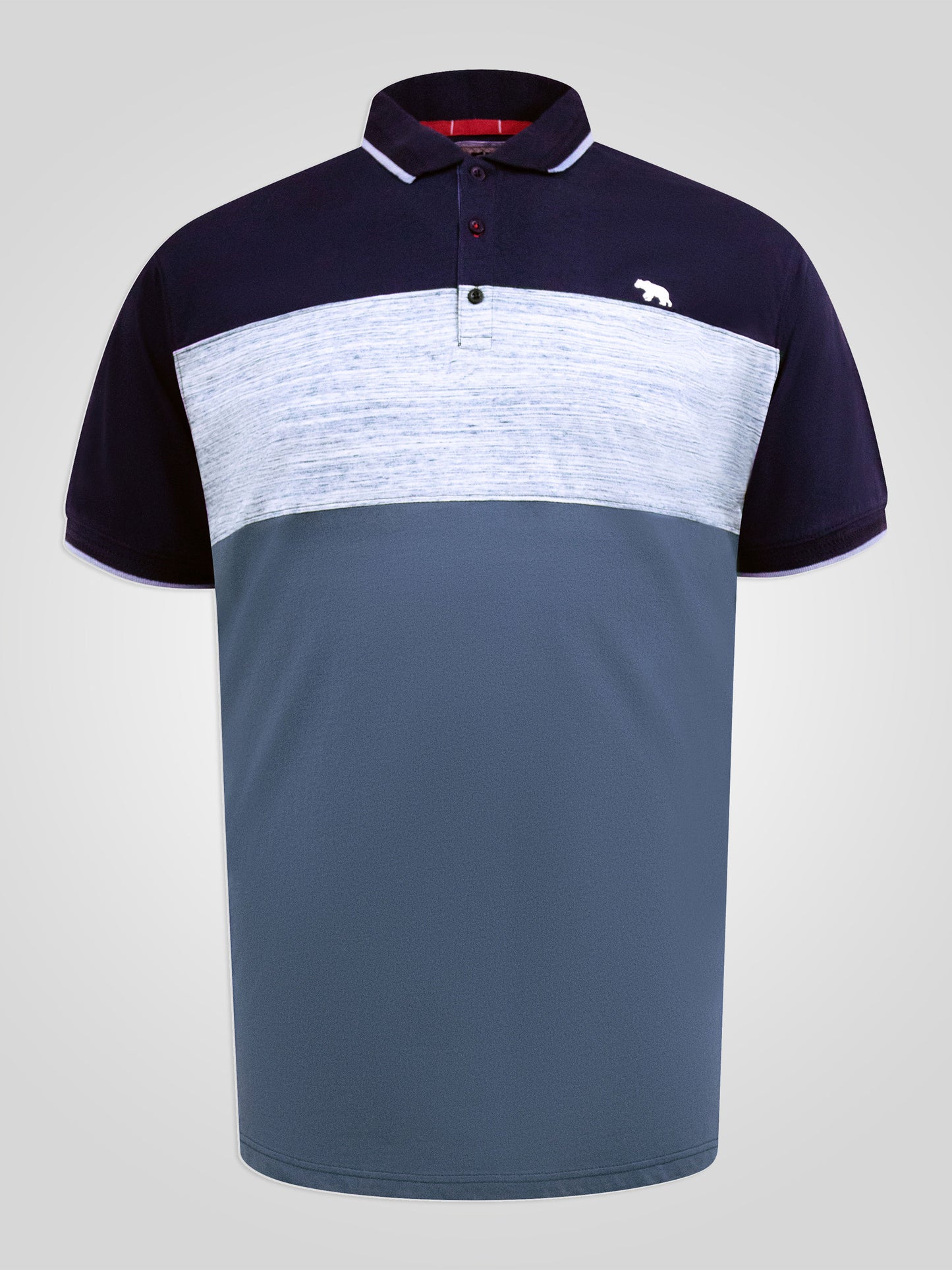 LEEDS -D555 Navy Blue Cut and Sew Polo with Jacquard Collar and Cuffs