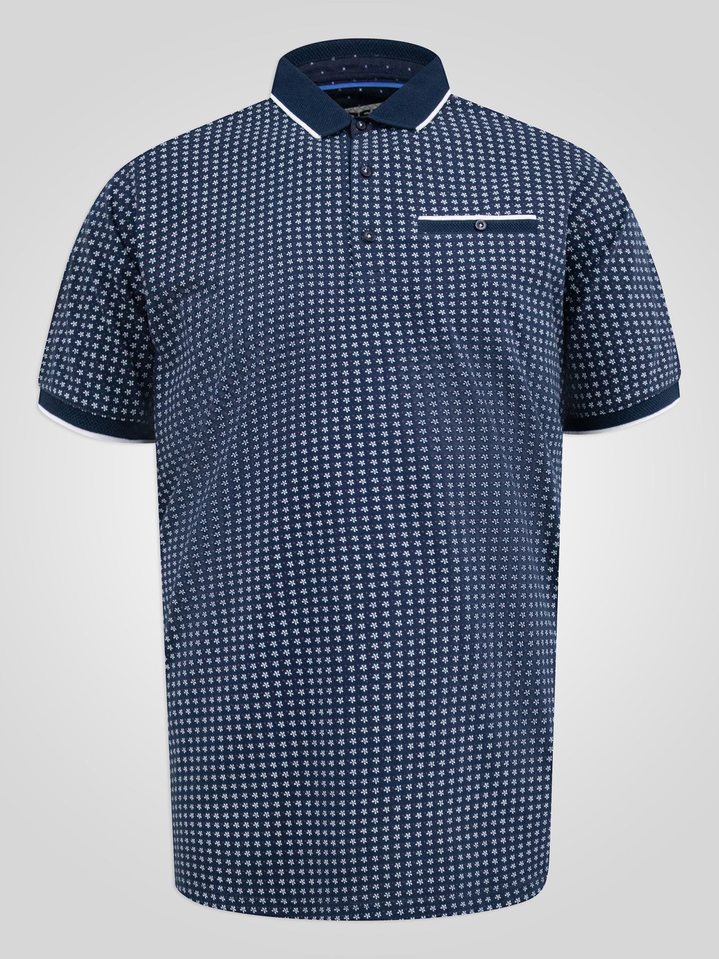 COVENTRY -D555 Navy Blue All Over Print Polo Shirt with Jacquard Collar