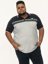 TIPTON -D555 Navy Blue Stripe Jacquard Short Sleeve Polo