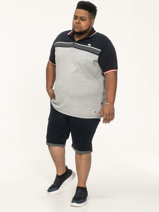 TIPTON -D555 Navy Blue Stripe Jacquard Short Sleeve Polo