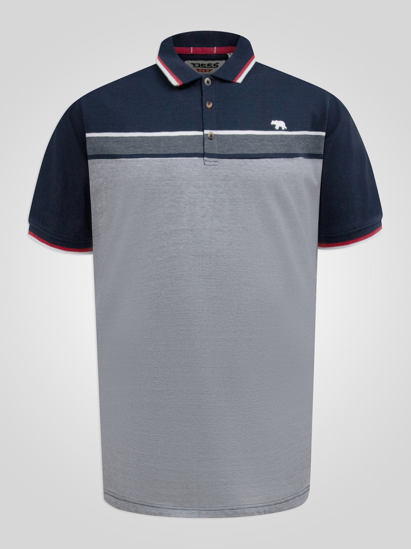 TIPTON -D555 Navy Blue Stripe Jacquard Short Sleeve Polo