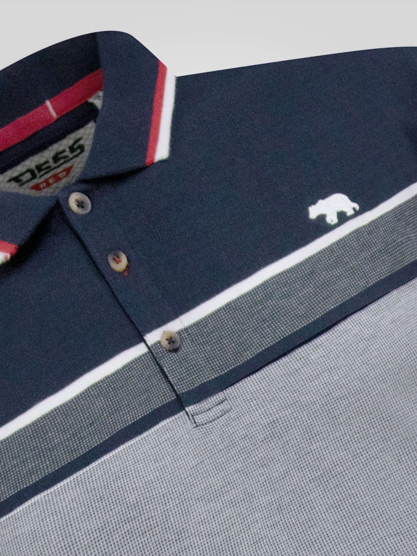 TIPTON -D555 Navy Blue Stripe Jacquard Short Sleeve Polo