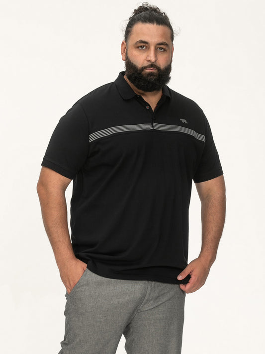 STAFFORD -D555 Charcoal Cut and Sew Embroidery Stripe Short Sleeve Polo