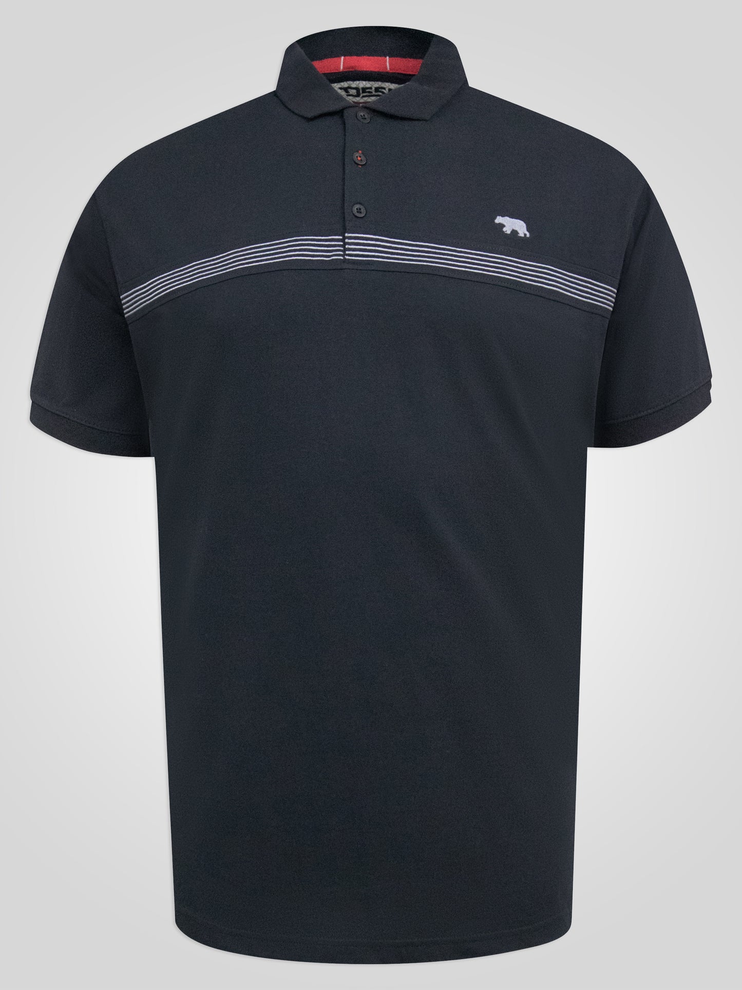 STAFFORD -D555 Charcoal Cut and Sew Embroidery Stripe Short Sleeve Polo