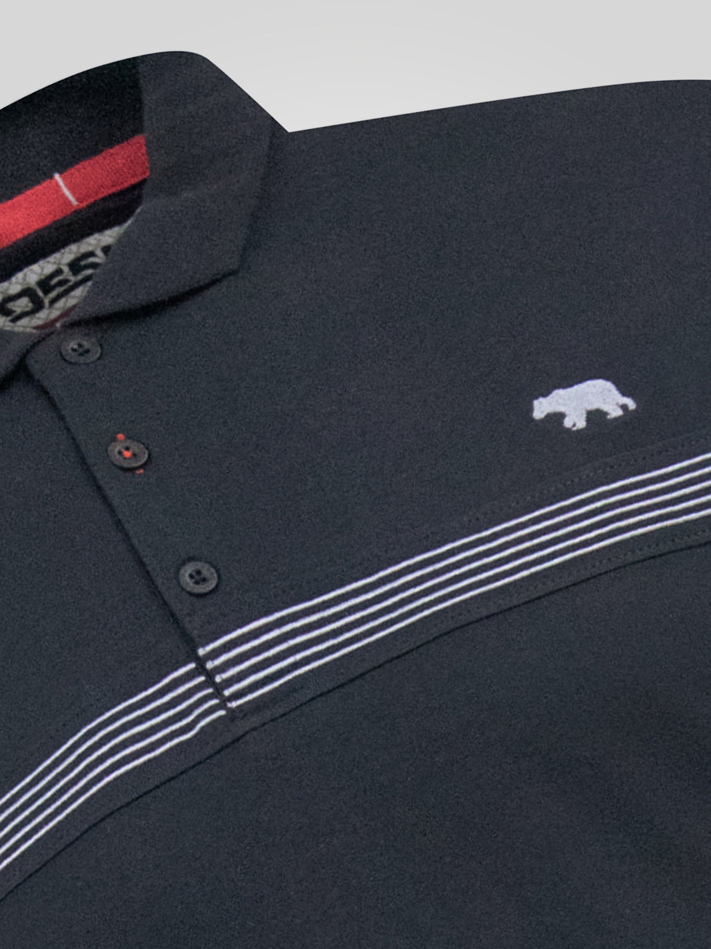 STAFFORD -D555 Charcoal Cut and Sew Embroidery Stripe Short Sleeve Polo