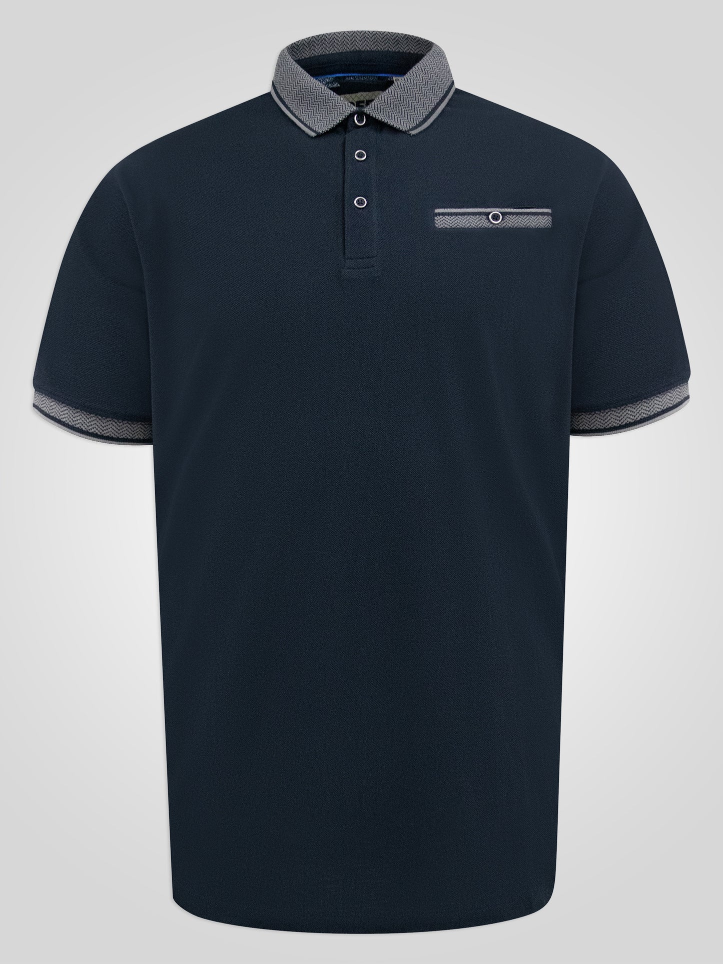 ILKESTON -D555 Navy Blue Jacquard Collar Short Sleeve Pique Polo with Pocket