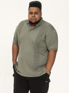 CHIPPENHAM -D555 Khaki Green Jacquard Knitted Front Panel Short Sleeve Polo