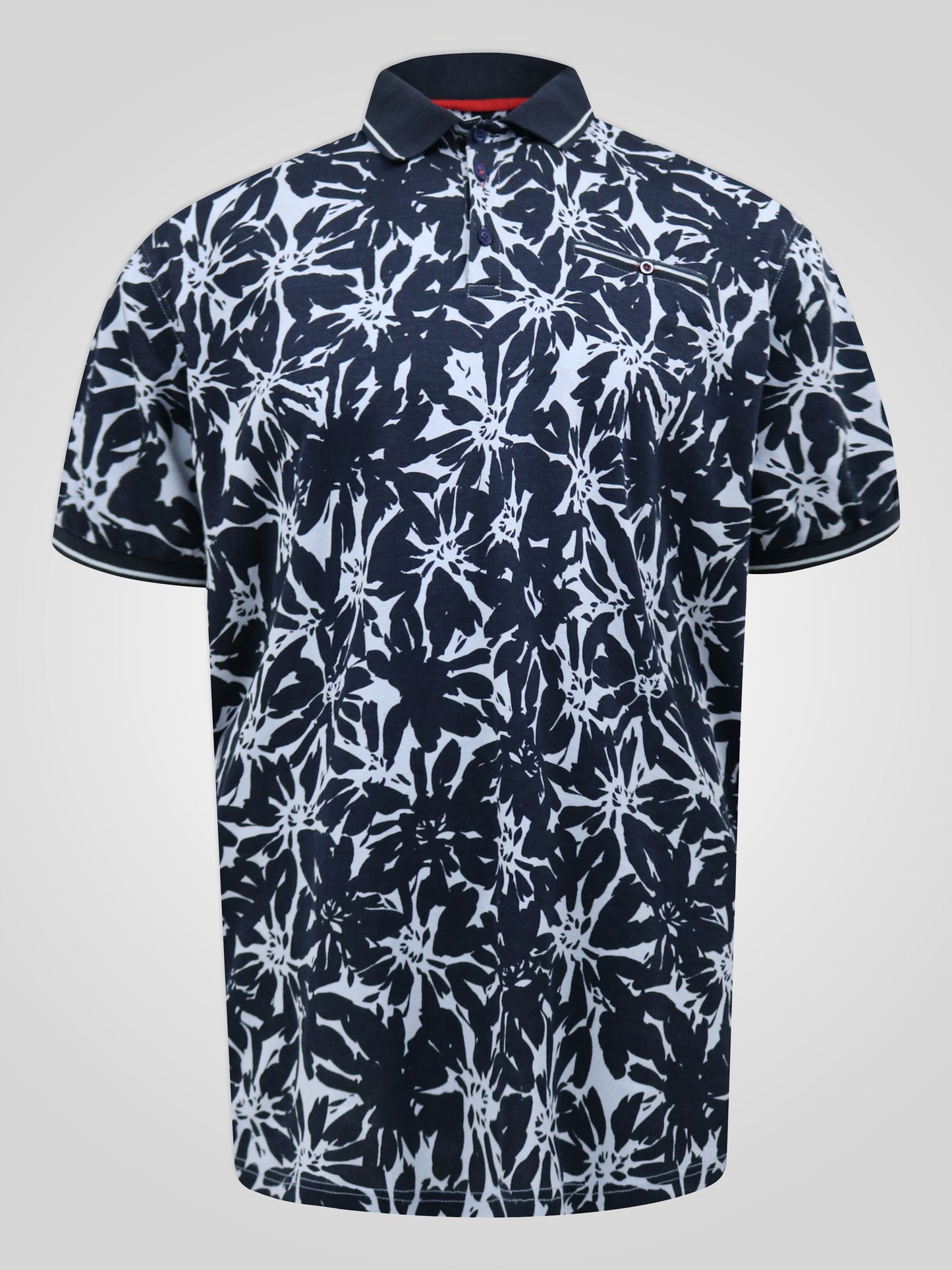 HALIFAX -D555 Blue All Over Hawaiian Print Short Sleeve Polo