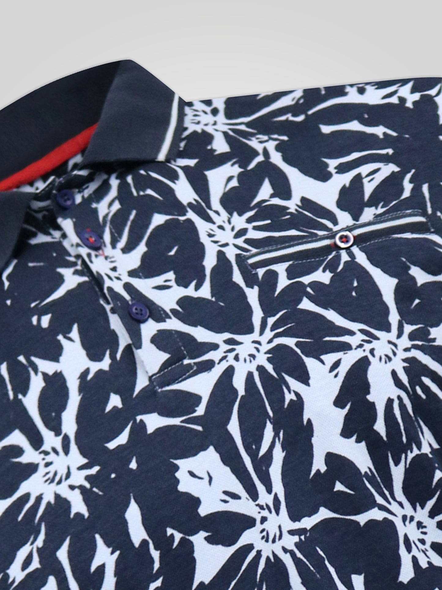 HALIFAX -D555 Blue All Over Hawaiian Print Short Sleeve Polo