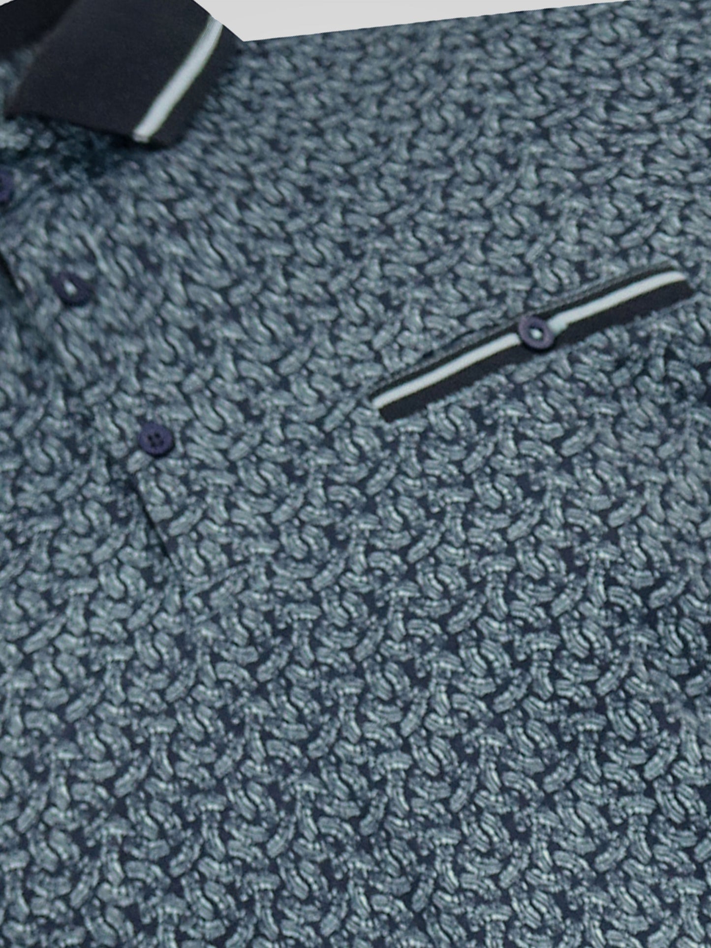 WOOLWICH -D555 Blue All Over Print Polo Shirt with Ribbed Collar and Cuffs