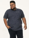 UTTOXETER -D555 Denim Blue All Over Leaf Print Short Sleeve Polo