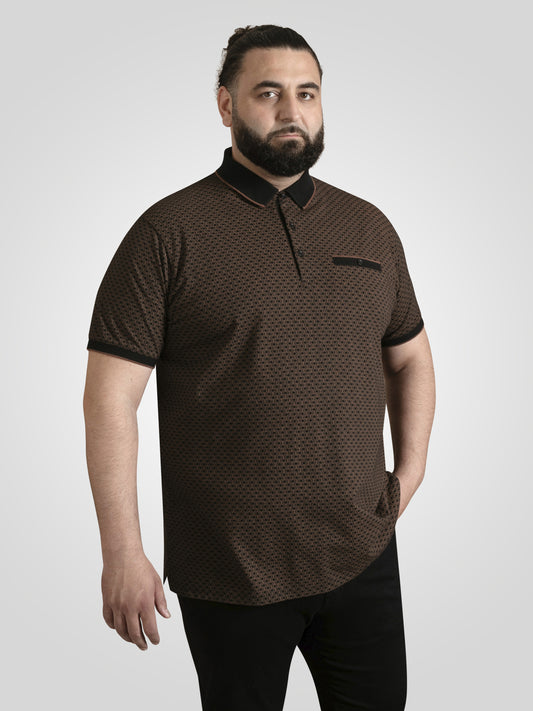 WORKSOP -D555 Black All Over Print Polo with Jacquard Collar Pocket and Cuffs