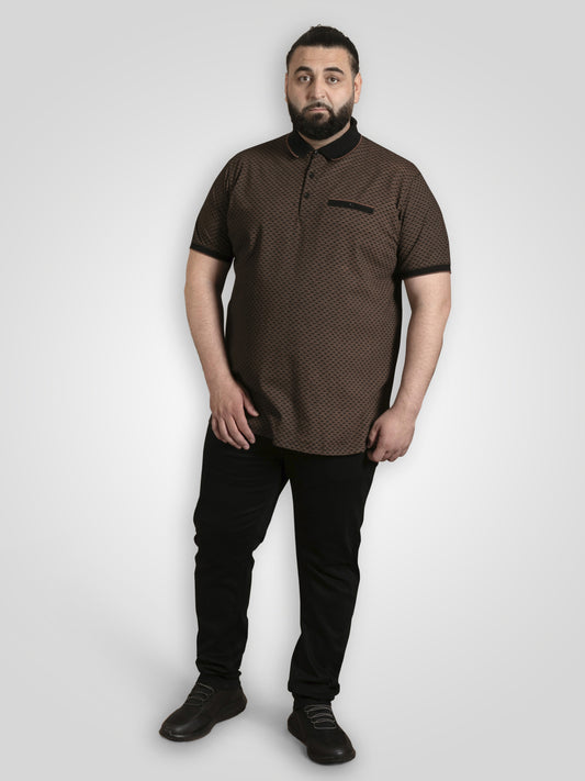 WORKSOP -D555 Black All Over Print Polo with Jacquard Collar Pocket and Cuffs