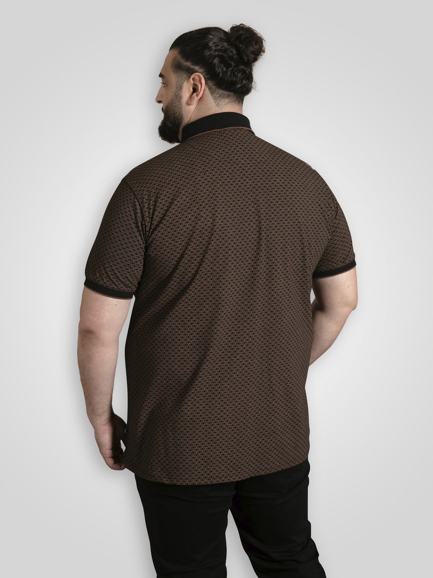 WORKSOP -D555 Black All Over Print Polo with Jacquard Collar Pocket and Cuffs