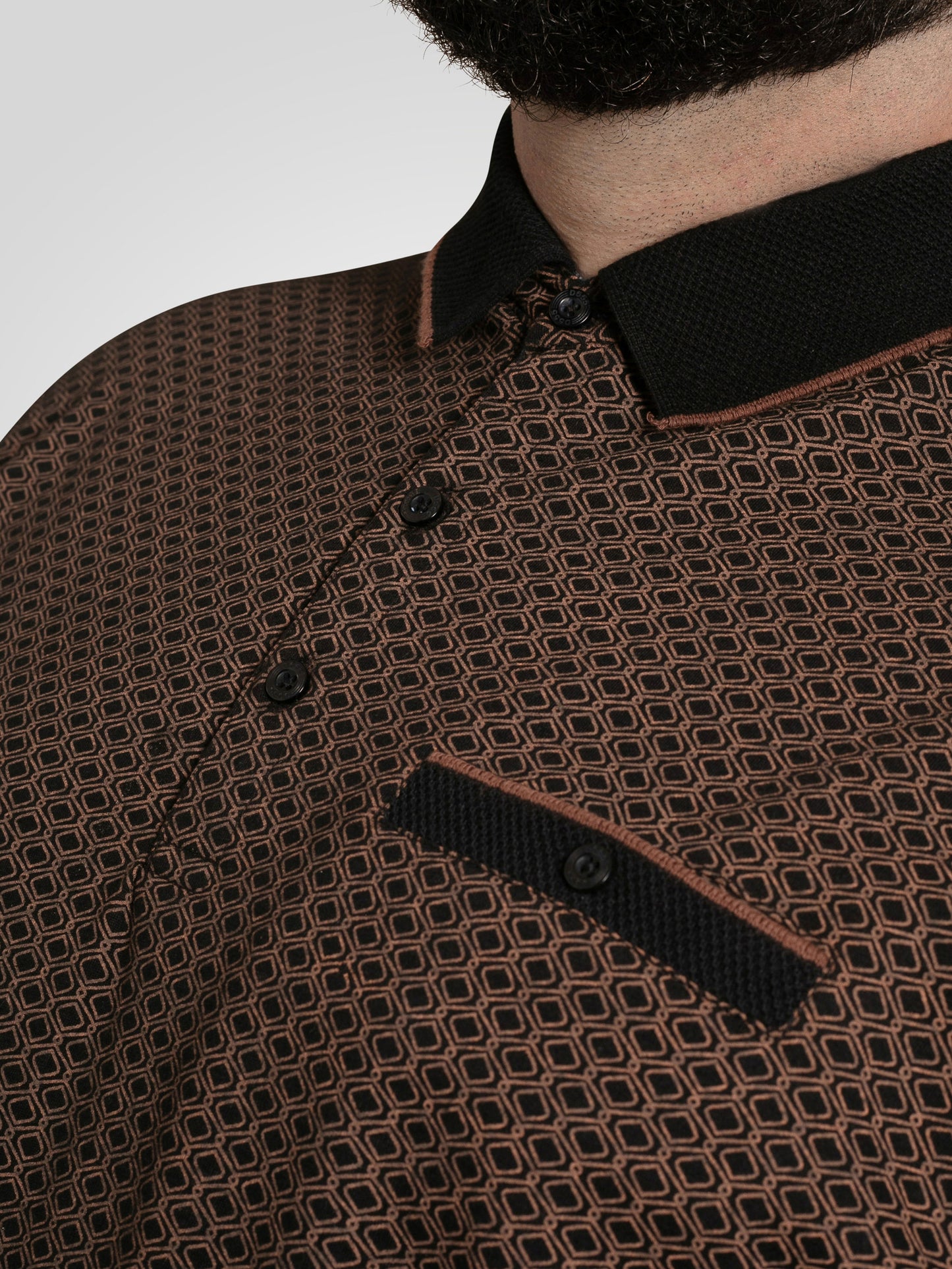 WORKSOP -D555 Black All Over Print Polo with Jacquard Collar Pocket and Cuffs