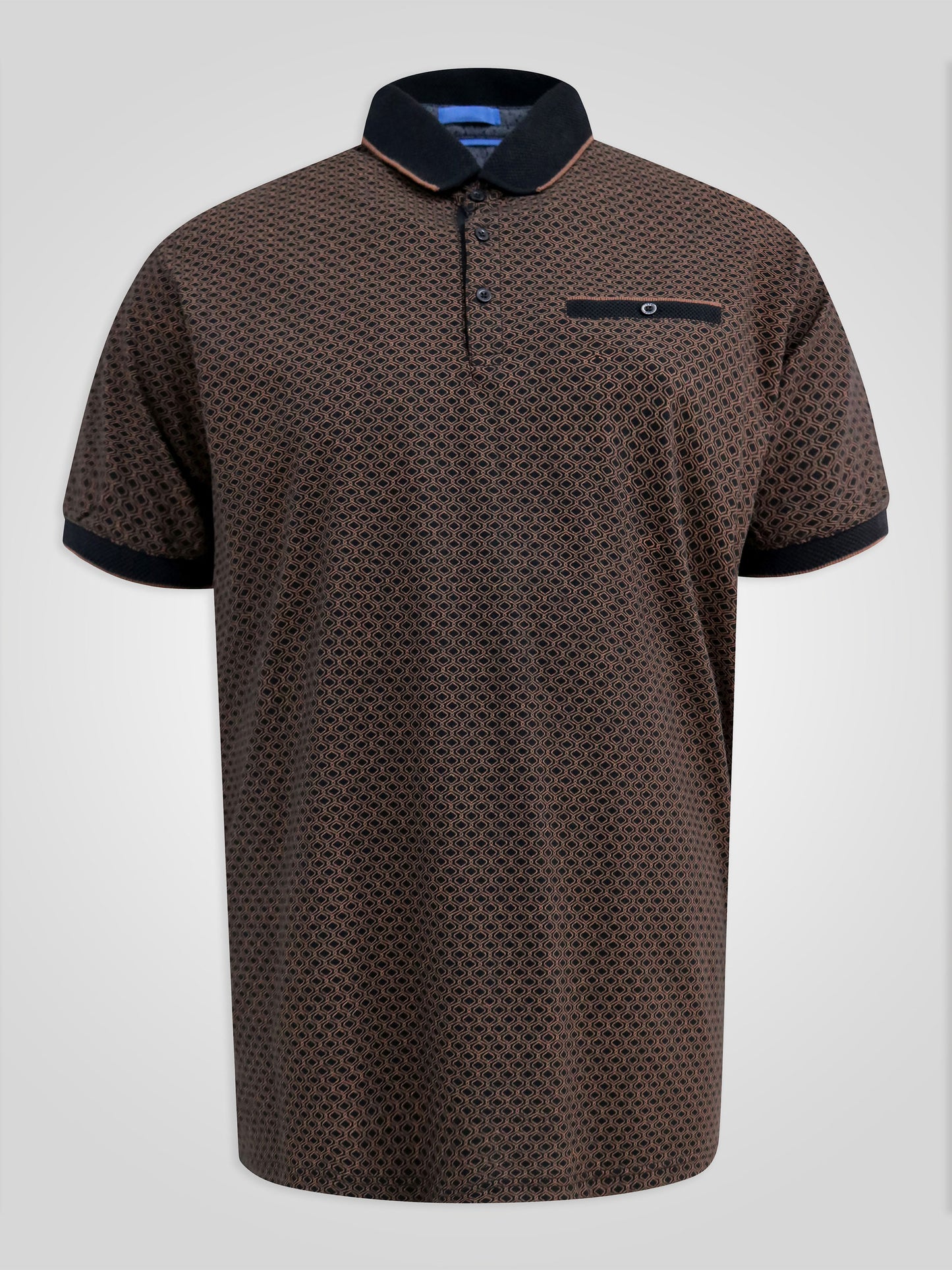 WORKSOP -D555 Black All Over Print Polo with Jacquard Collar Pocket and Cuffs