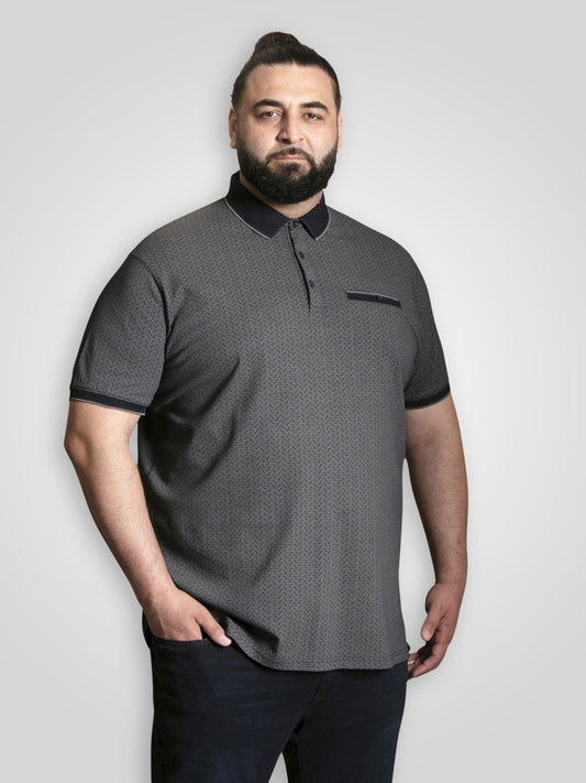 SCARBOROUGH -D555 Navy Blue Navy All Over Print Polo with Jacquard Collar Pocket