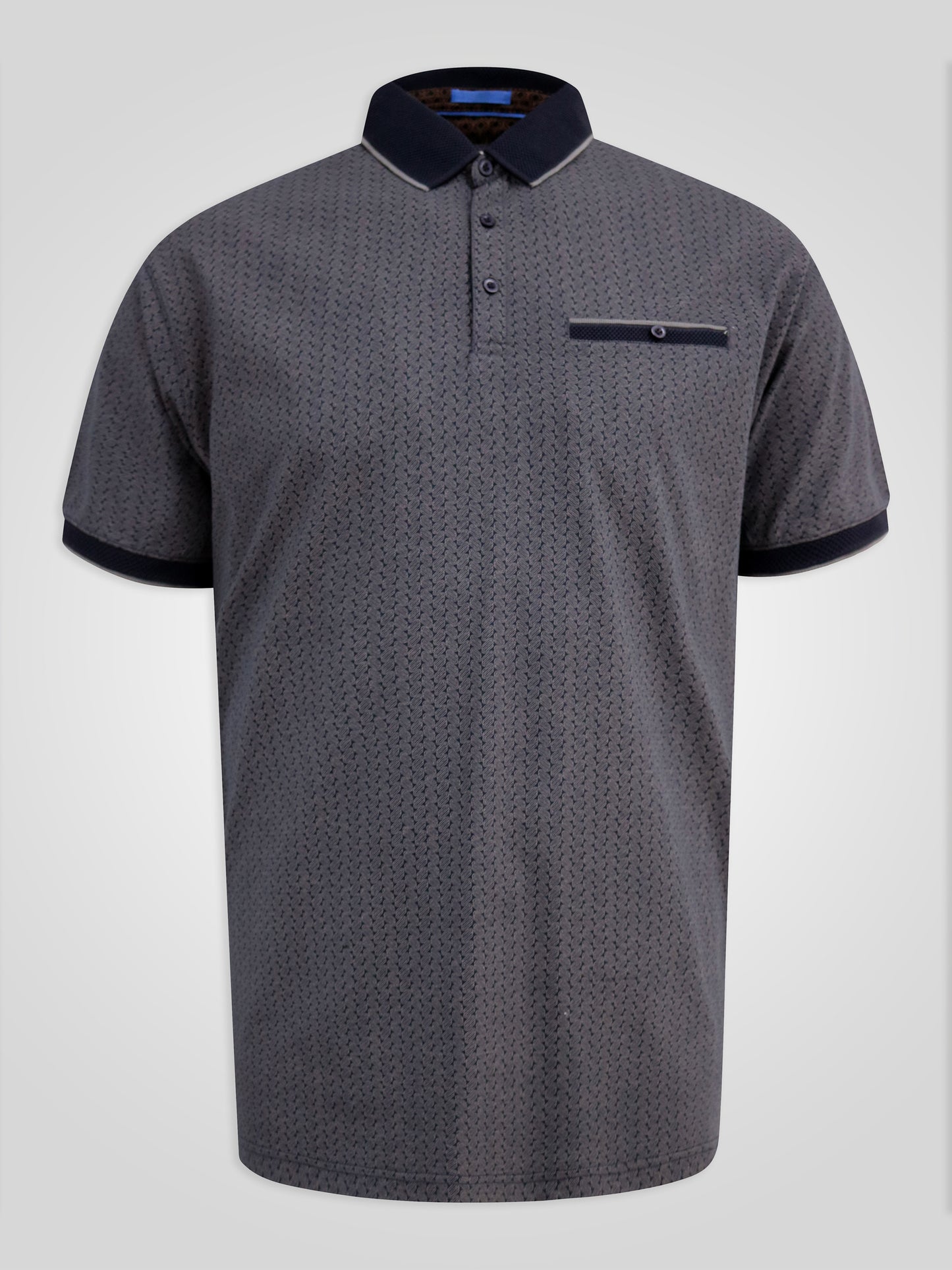SCARBOROUGH -D555 Navy Blue Navy All Over Print Polo with Jacquard Collar Pocket