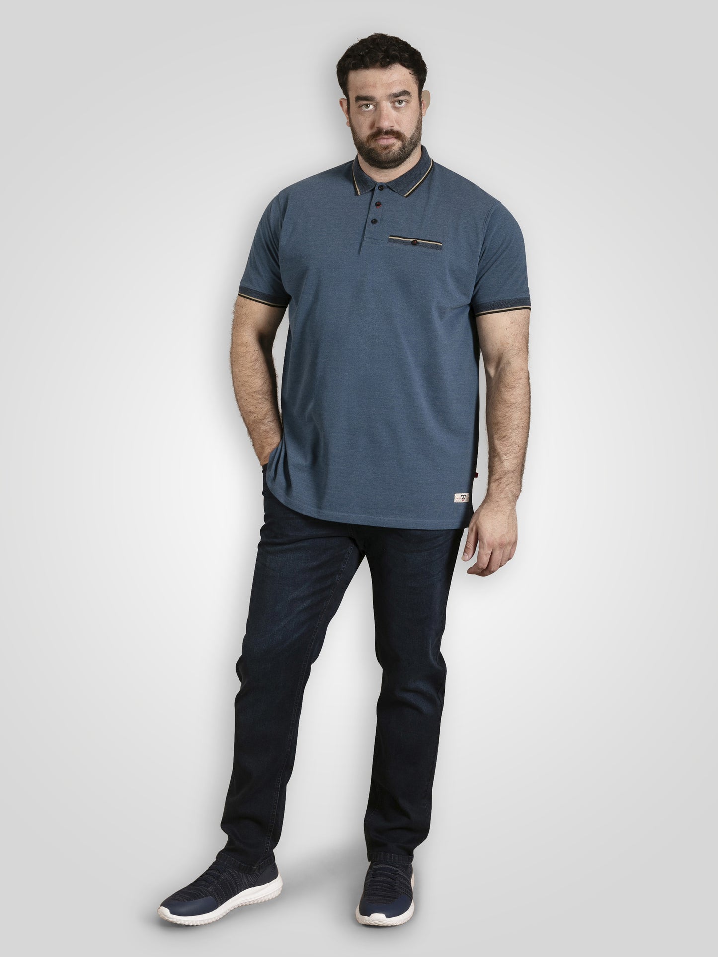 REDDITCH 2 -D555 Blue Pique Polo Shirt with Jacquard Collar with Chest Pocket