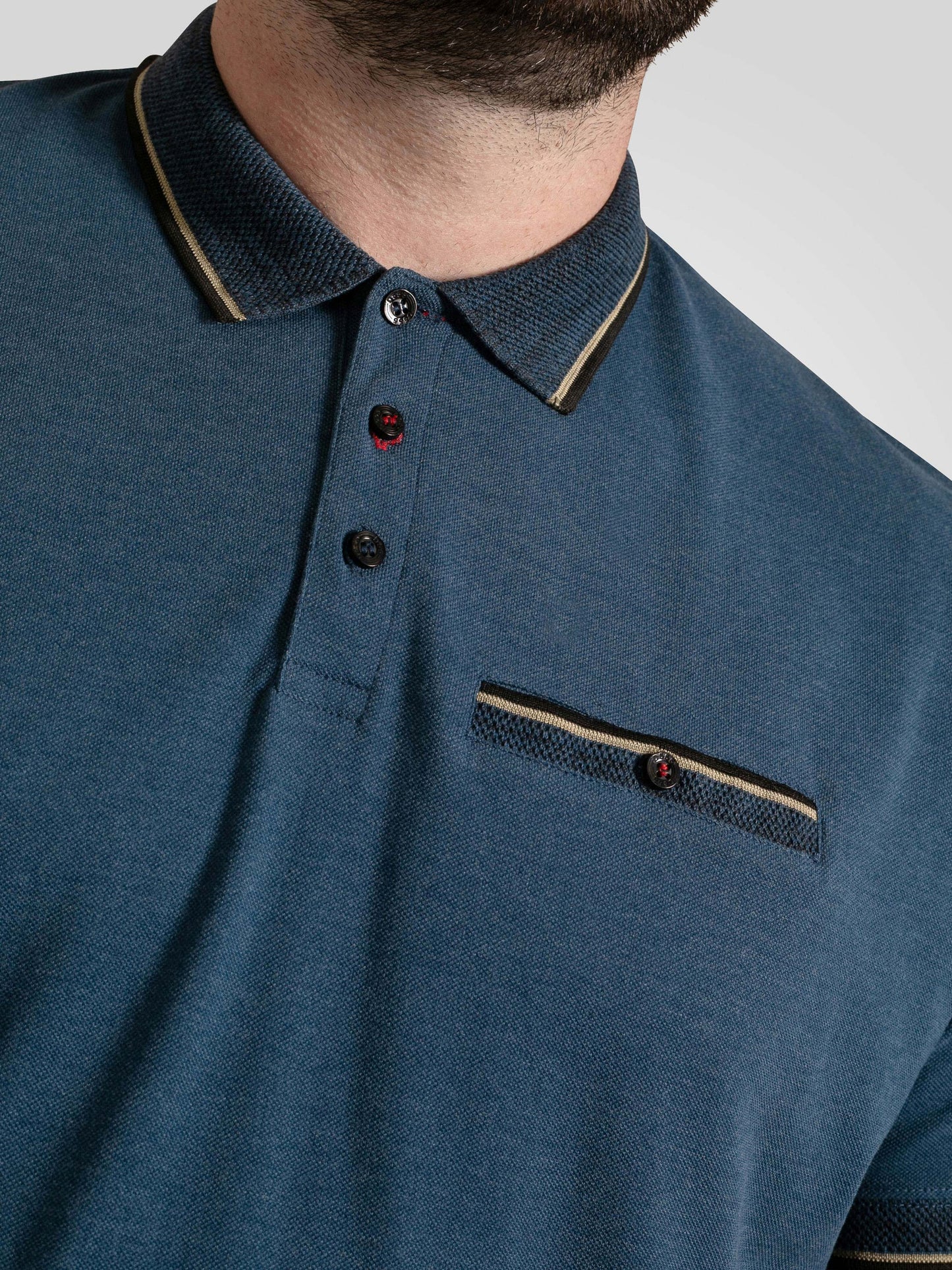 REDDITCH 2 -D555 Blue Pique Polo Shirt with Jacquard Collar with Chest Pocket