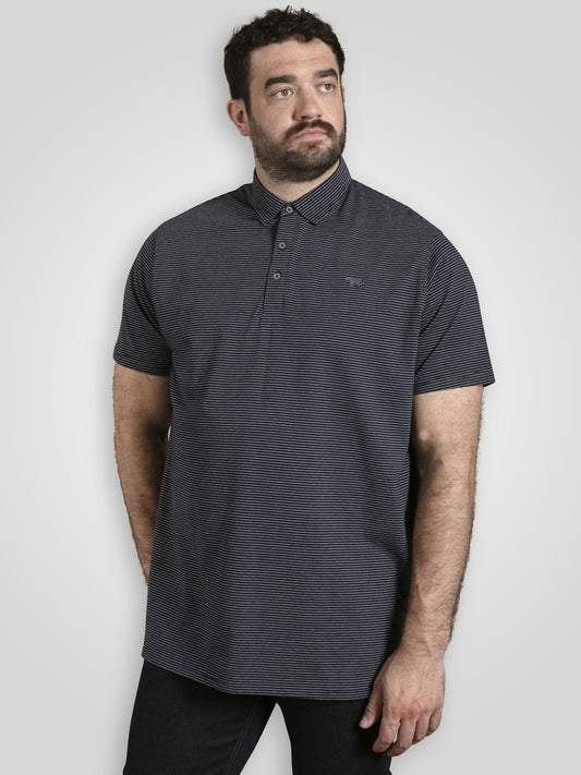 SCUNTHORPE -D555 Navy Blue Feeder Stripe Jersey Polo with Bear Embroidery