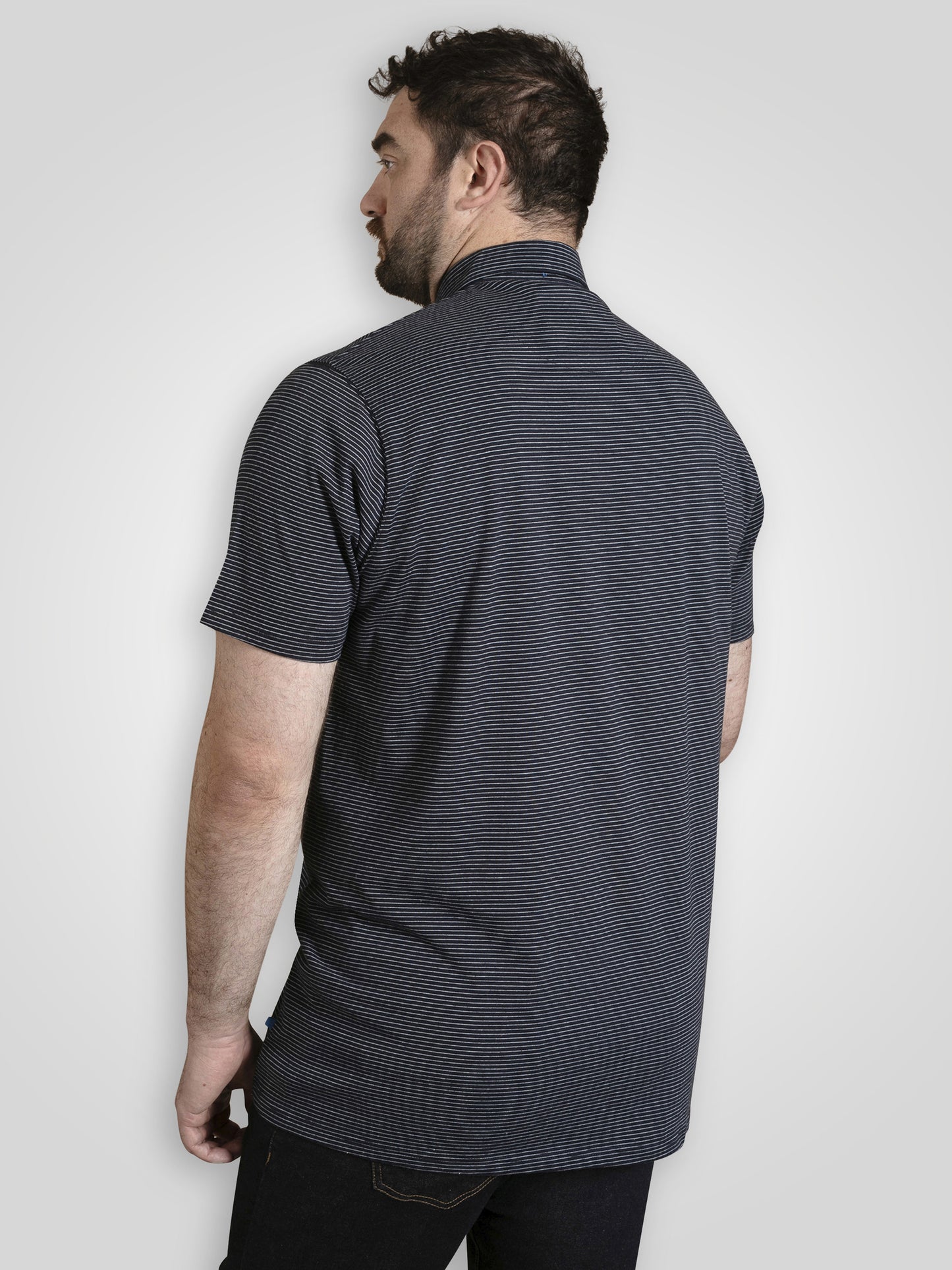 SCUNTHORPE -D555 Navy Blue Feeder Stripe Jersey Polo with Bear Embroidery
