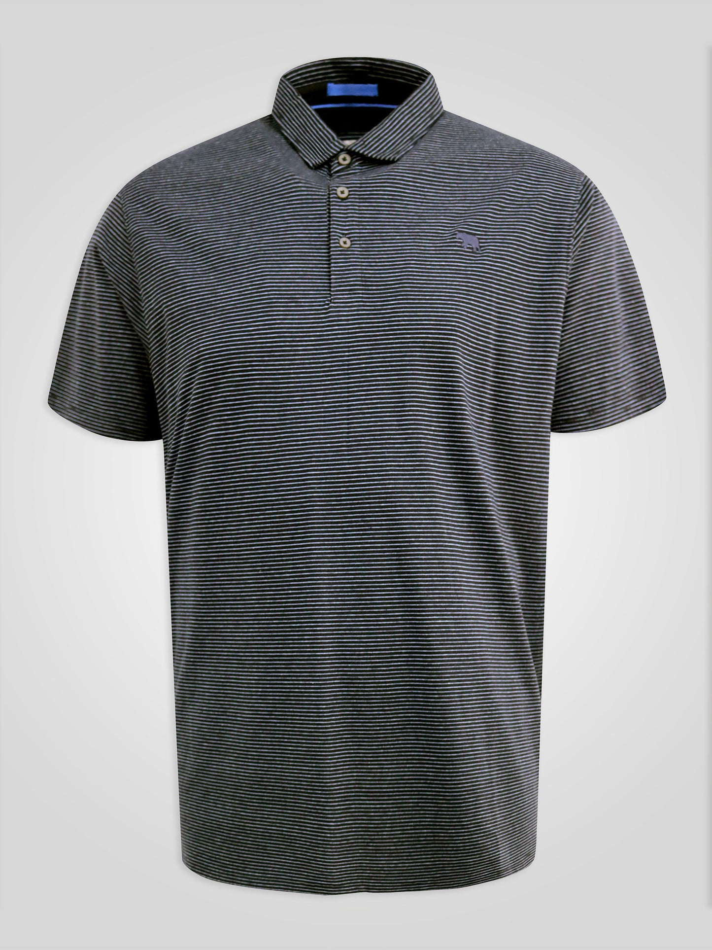 SCUNTHORPE -D555 Navy Blue Feeder Stripe Jersey Polo with Bear Embroidery