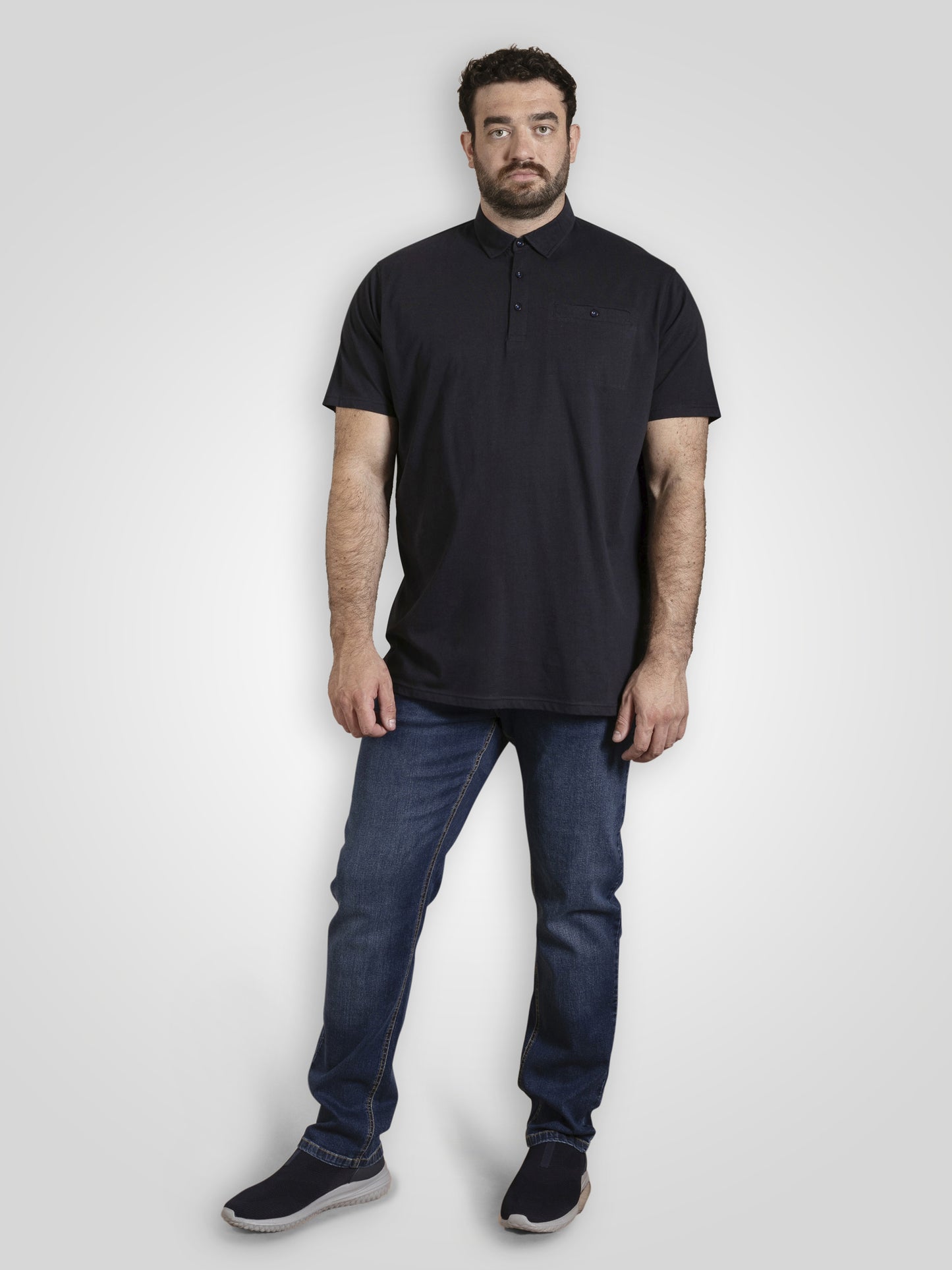 MANCHESTER -D555 Navy Blue Single Jersey Polo Collar with Chest Pocket