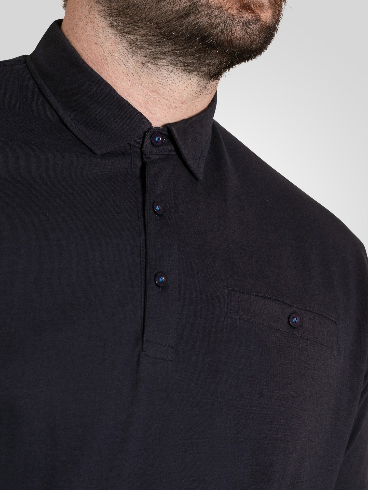 MANCHESTER -D555 Navy Blue Single Jersey Polo Collar with Chest Pocket