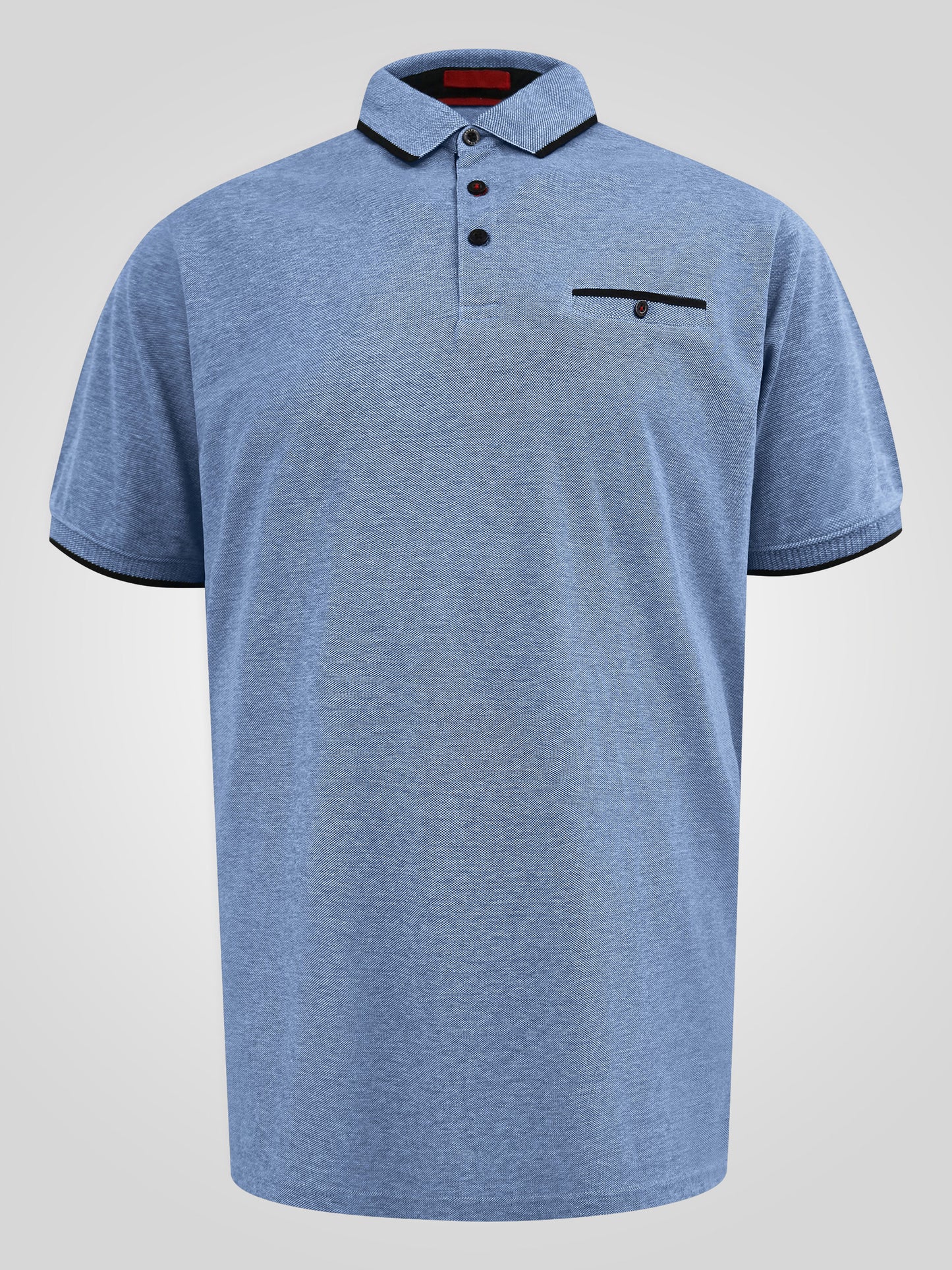 HARVEY 1 -D555 Blue Jacquard Collar and Cuffs Pique Polo with Pocket