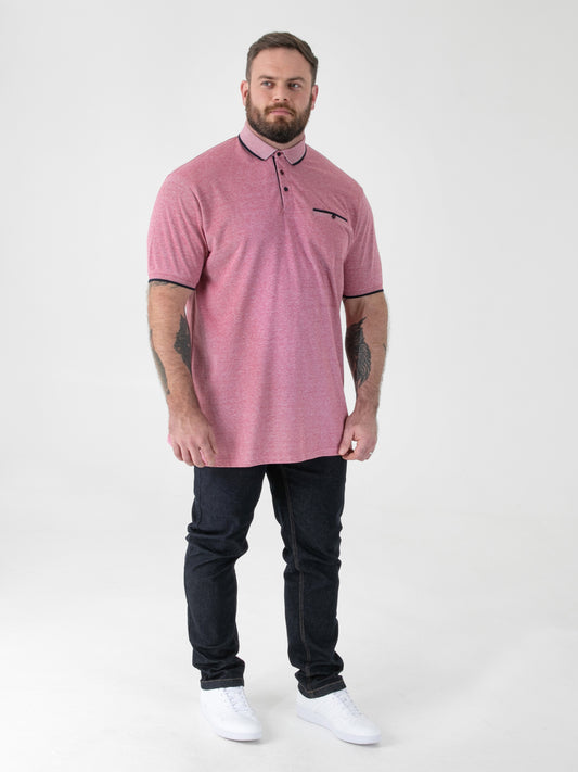 HARVEY 2 -D555 Red Jacquard Collar and Cuffs Pique Polo with Pocket