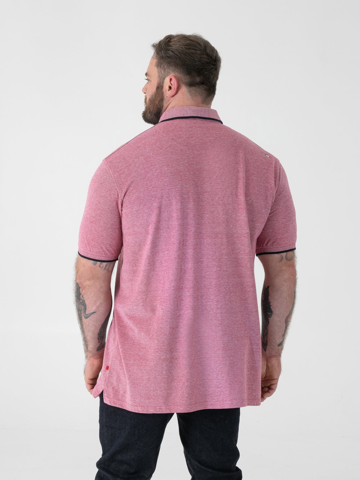 HARVEY 2 -D555 Red Jacquard Collar and Cuffs Pique Polo with Pocket