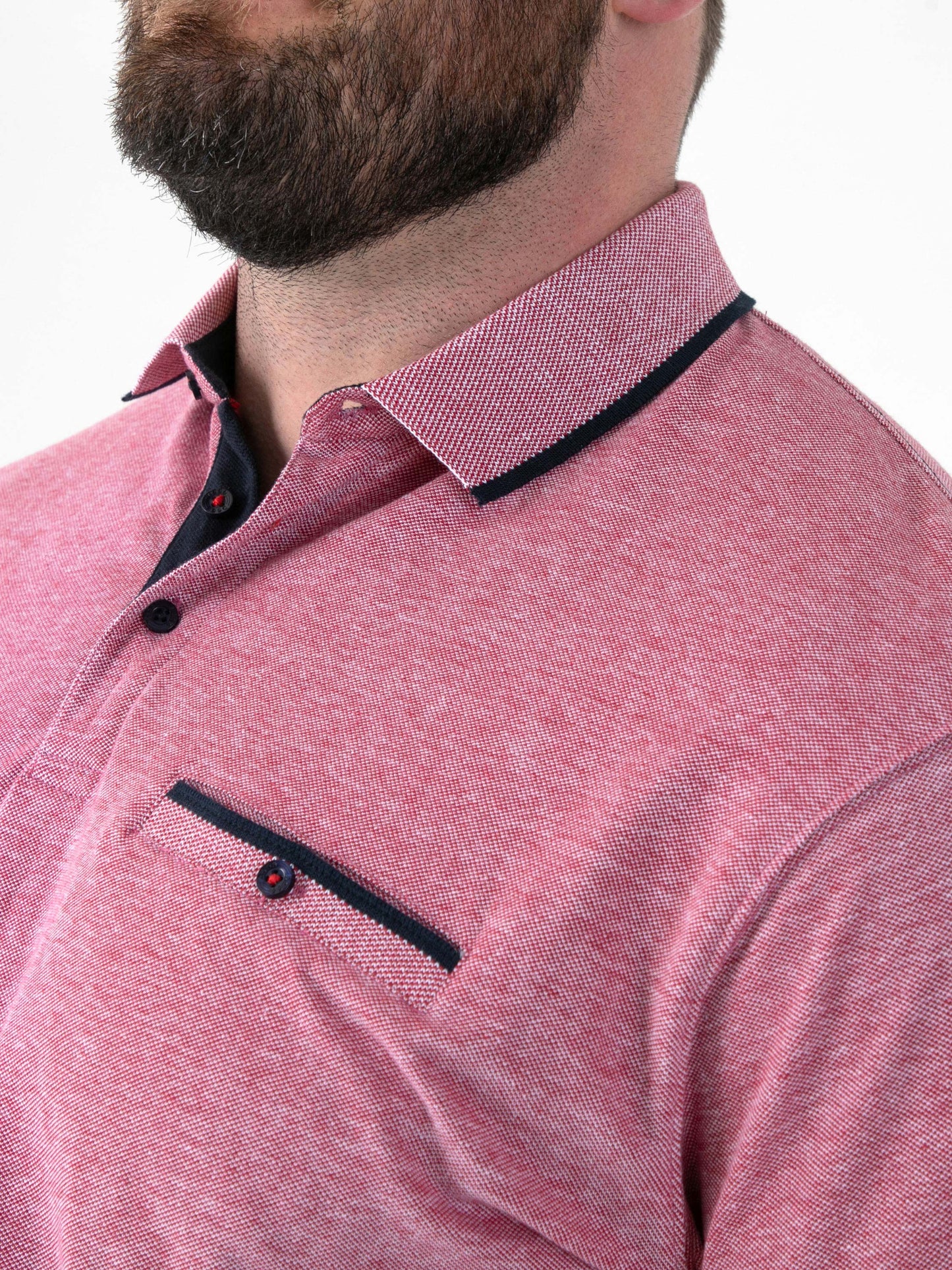 HARVEY 2 -D555 Red Jacquard Collar and Cuffs Pique Polo with Pocket