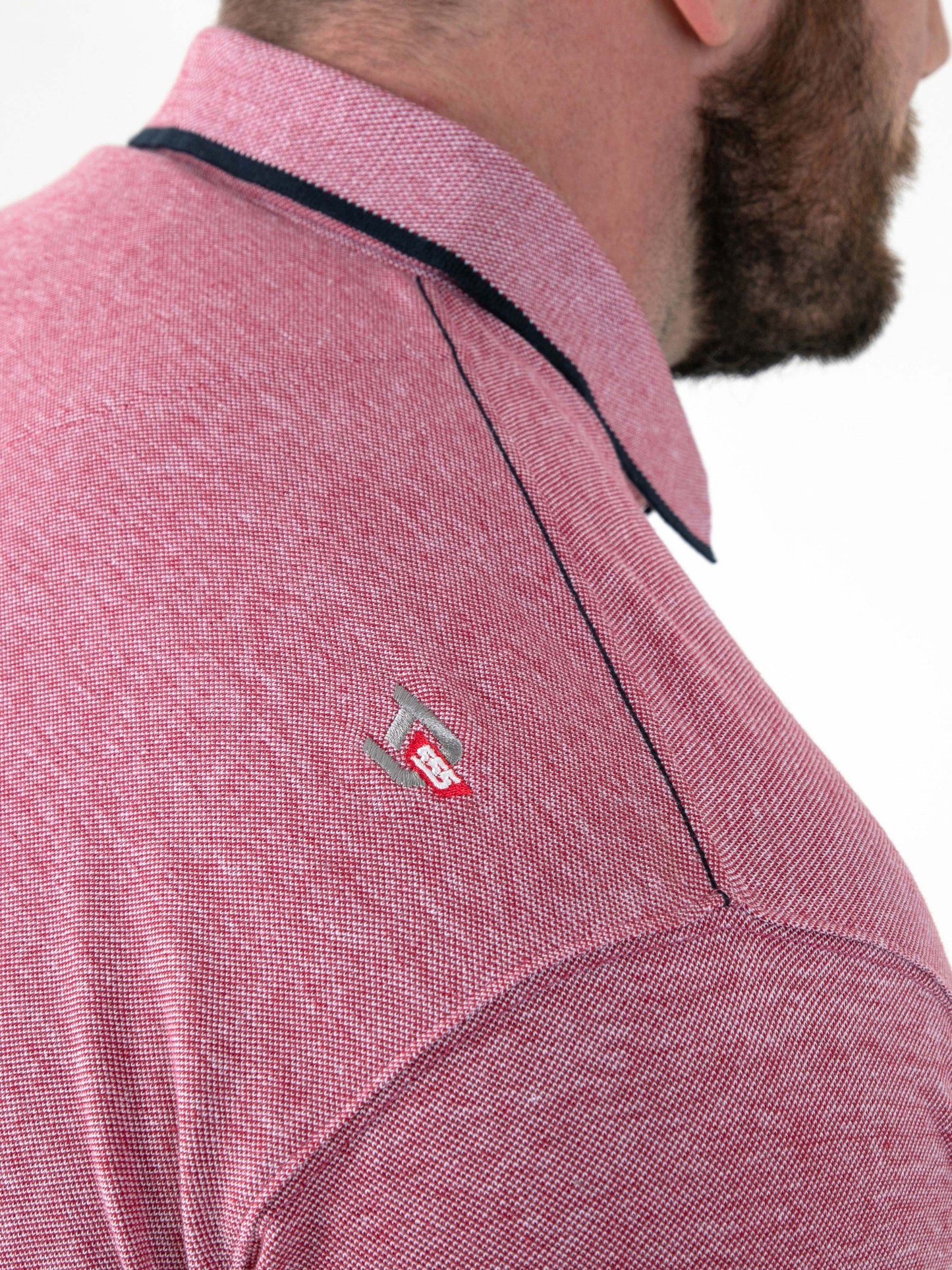 HARVEY 2 -D555 Red Jacquard Collar and Cuffs Pique Polo with Pocket