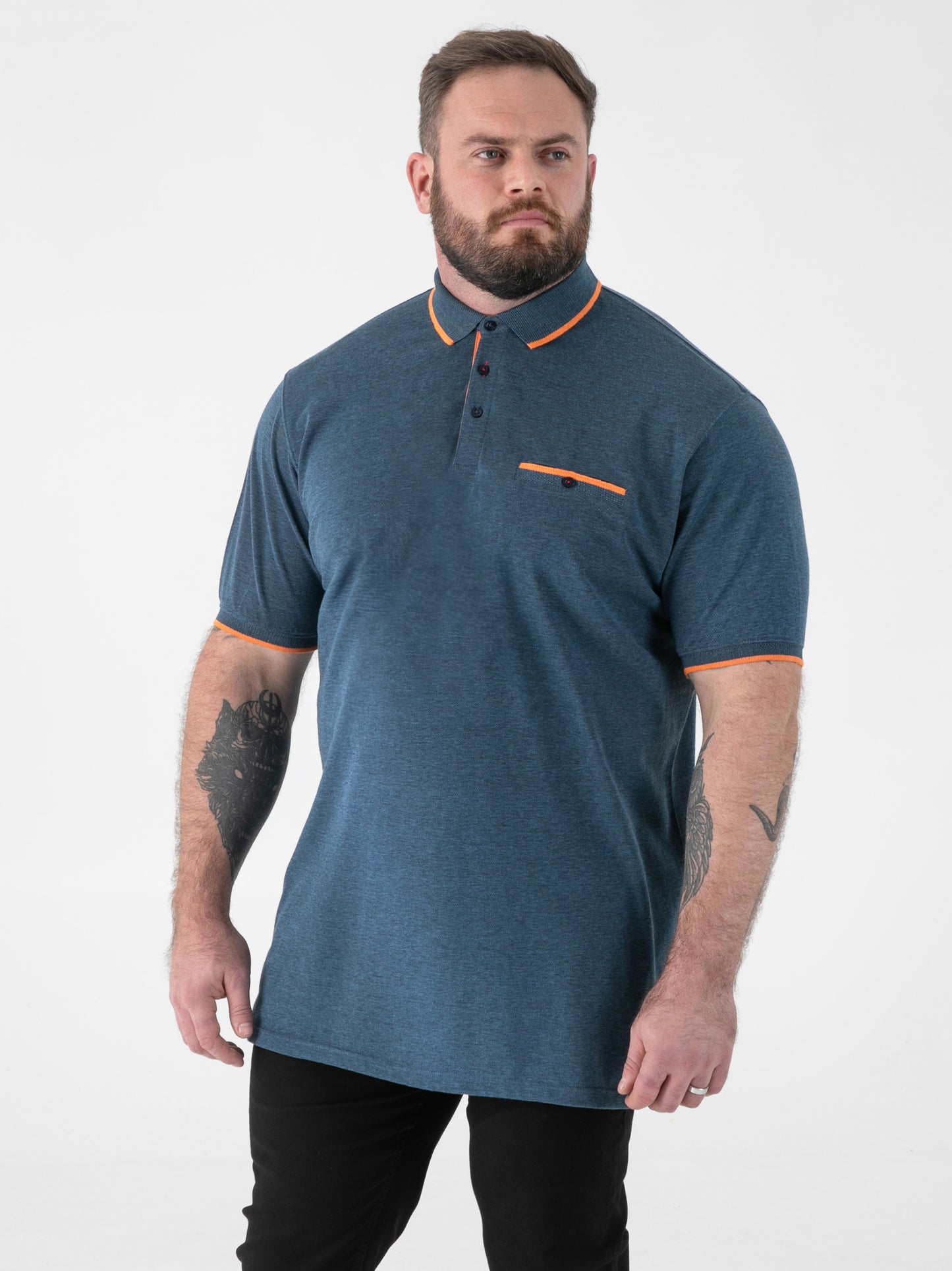 HARVEY 3 -D555 Teal Green Jacquard Collar and Cuffs Pique Polo with Pocket