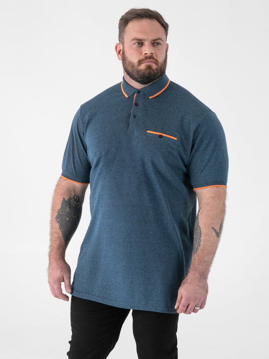 HARVEY 3 -D555 Teal Green Jacquard Collar and Cuffs Pique Polo with Pocket