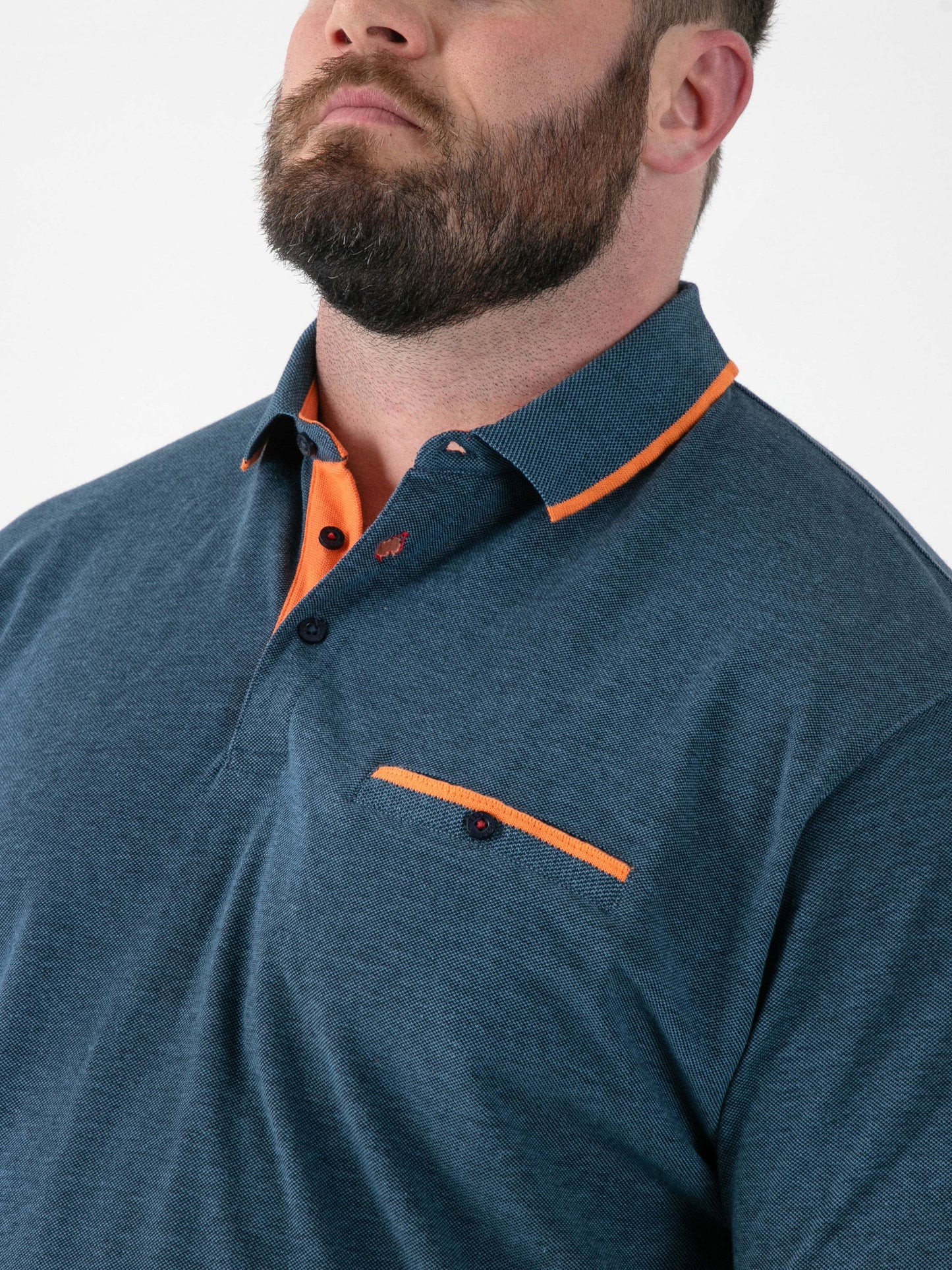 HARVEY 3 -D555 Teal Green Jacquard Collar and Cuffs Pique Polo with Pocket
