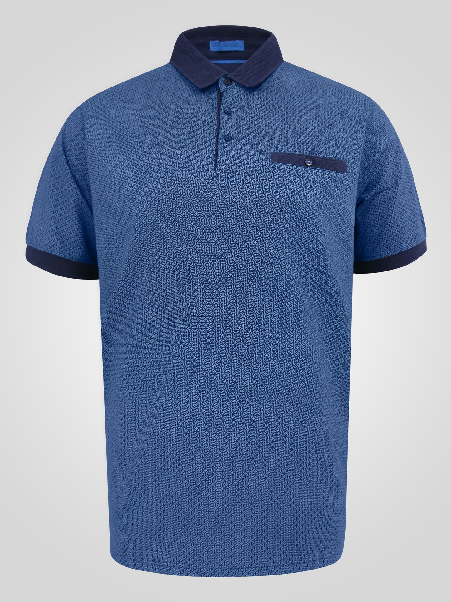 MURRAY -D555 Blue AO Printed Polo with Jacquard Collar and Cuff and Pocket