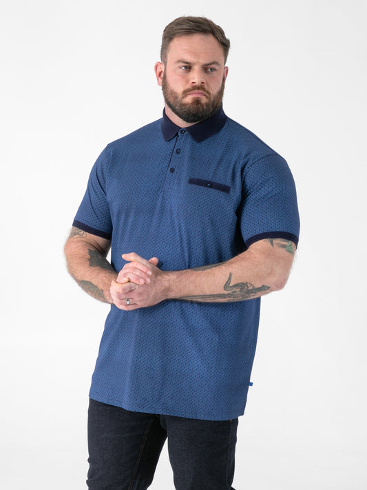 MURRAY -D555 Blue AO Printed Polo with Jacquard Collar and Cuff and Pocket