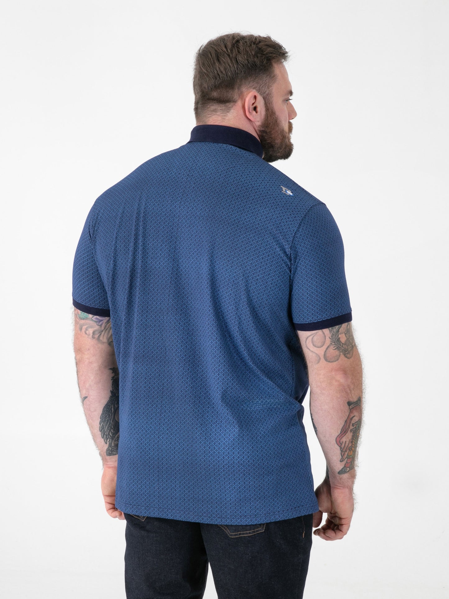 MURRAY -D555 Blue AO Printed Polo with Jacquard Collar and Cuff and Pocket