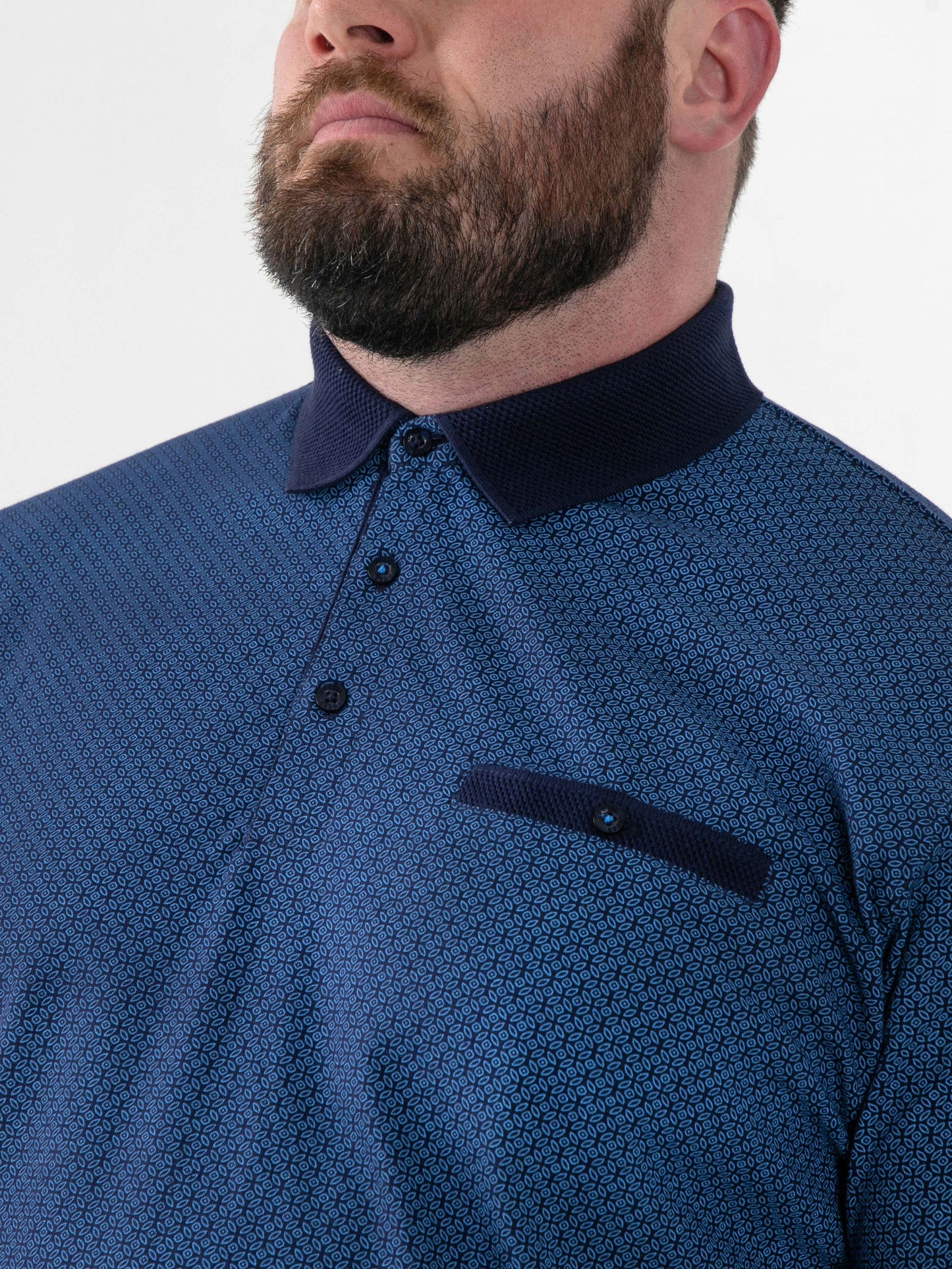MURRAY -D555 Blue AO Printed Polo with Jacquard Collar and Cuff and Pocket
