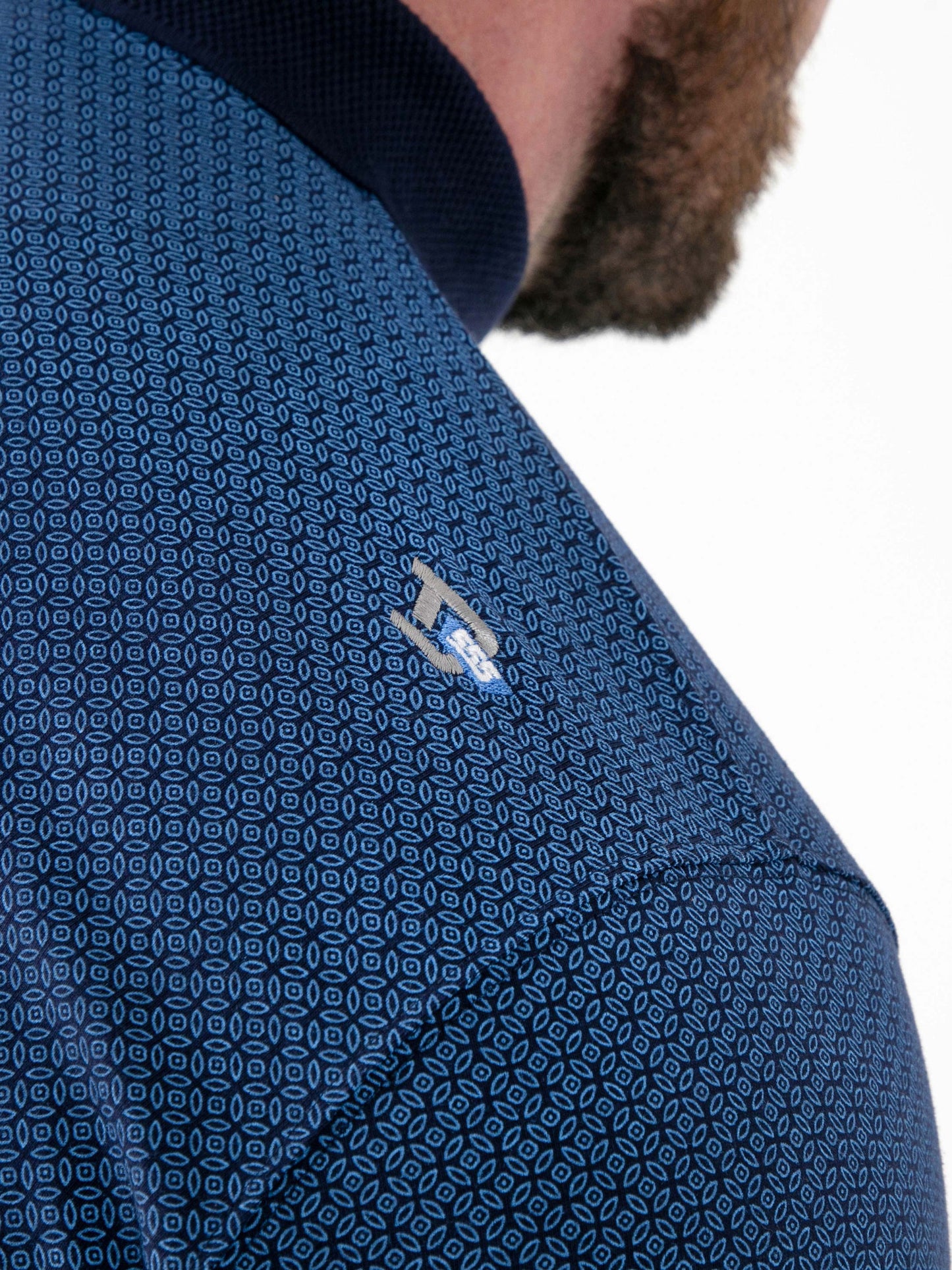 MURRAY -D555 Blue AO Printed Polo with Jacquard Collar and Cuff and Pocket