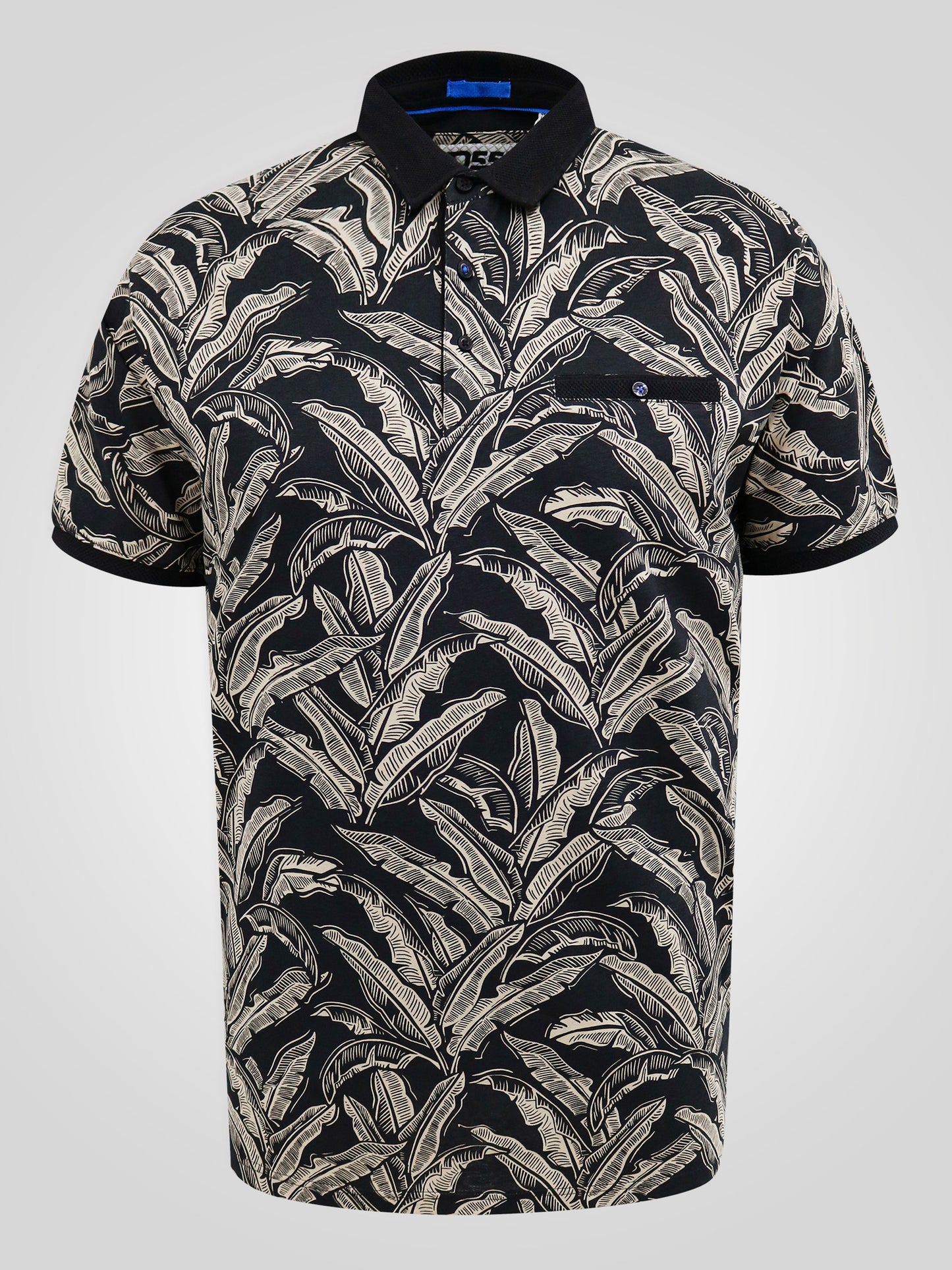 PALMER -D555 Black AO Printed Polo with Jacquard Collar and Cuff and Pocket