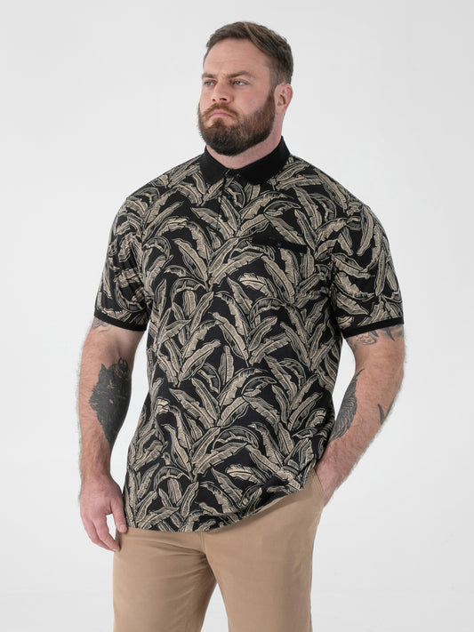 PALMER -D555 Black AO Printed Polo with Jacquard Collar and Cuff and Pocket