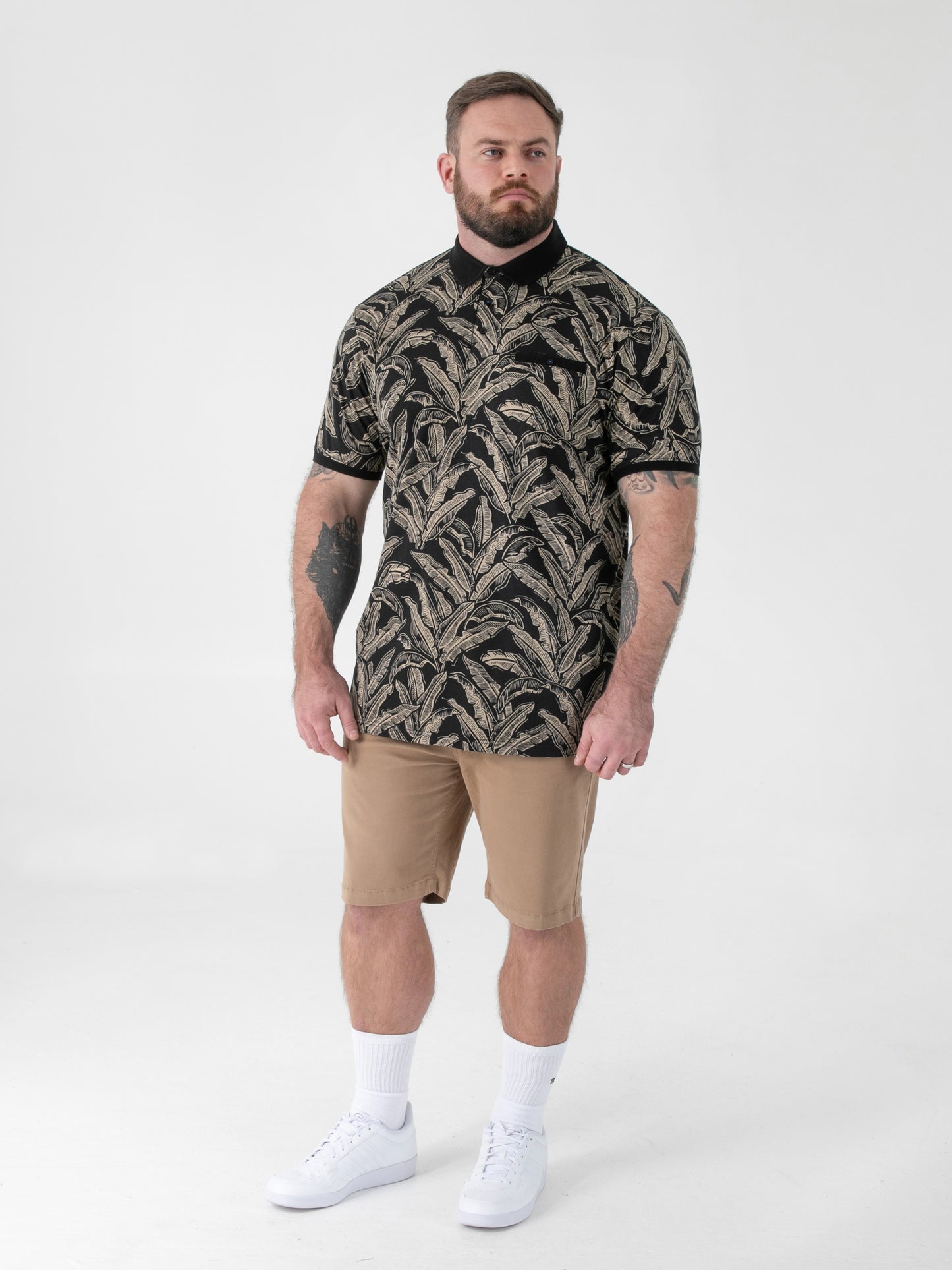 PALMER -D555 Black AO Printed Polo with Jacquard Collar and Cuff and Pocket
