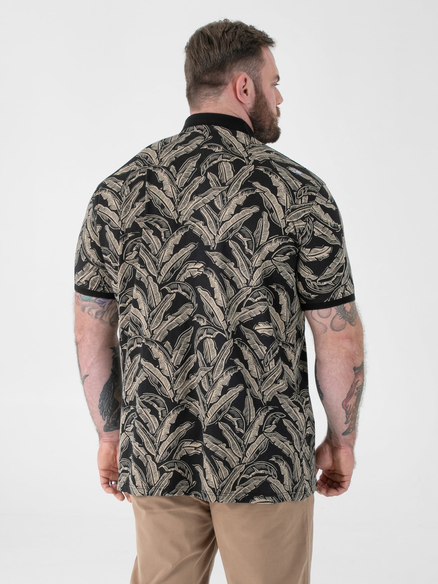 PALMER -D555 Black AO Printed Polo with Jacquard Collar and Cuff and Pocket