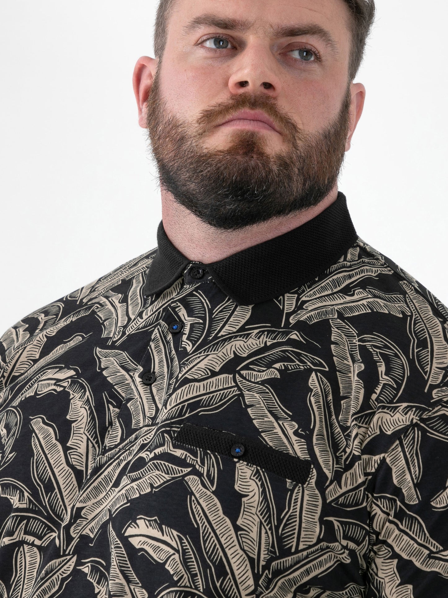 PALMER -D555 Black AO Printed Polo with Jacquard Collar and Cuff and Pocket