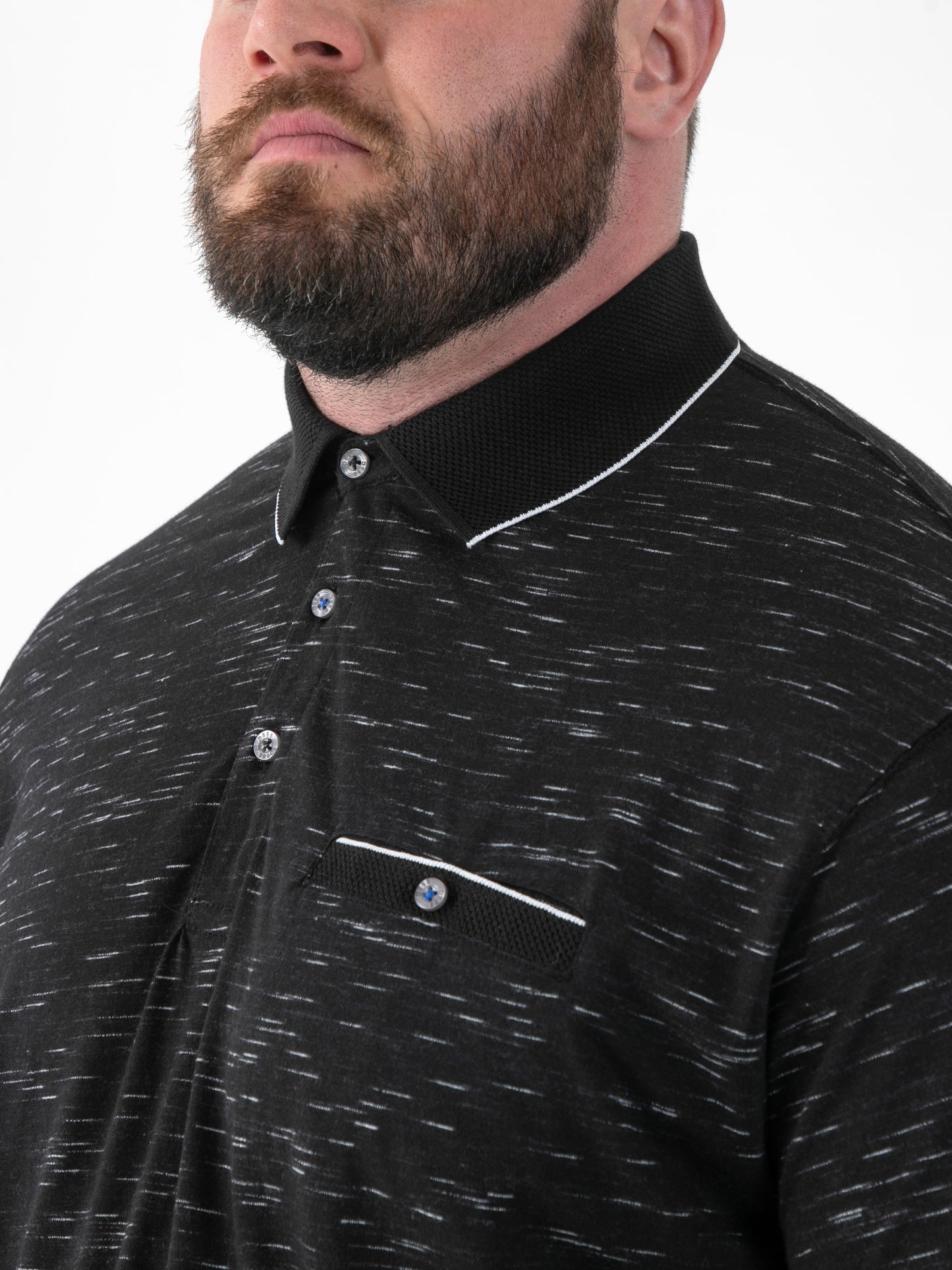 MURPHY -D555 Black Reno Polo with Jacquard Collar and Pocket
