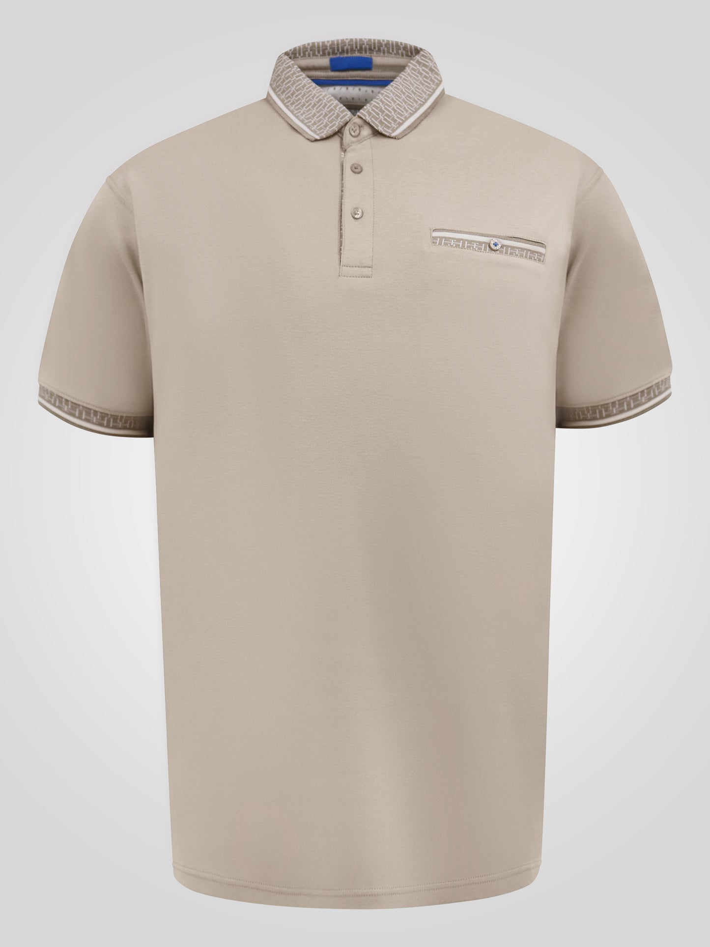 BARRETT 1 -D555 Stone Interlock Polo with Jacquard Collar and Chest Pocket
