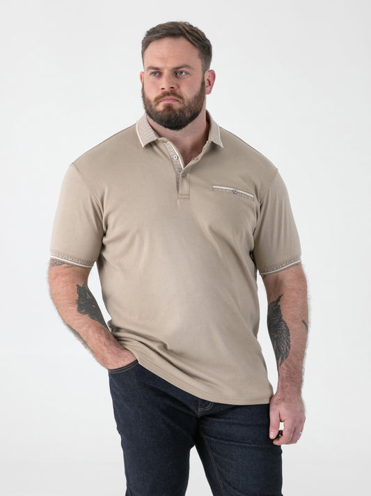 BARRETT 1 -D555 Stone Interlock Polo with Jacquard Collar and Chest Pocket